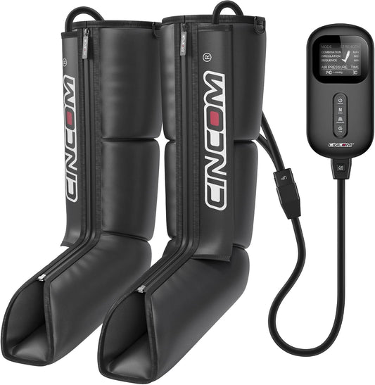 CINCOM Air Compression Boots for Circulation, Leg and Foot Massager Boots | Sequential Leg Recovery System with 3 Modes 3 Levels Intensities for Athletes, Leg Compression Zipper Design for Easier Wear