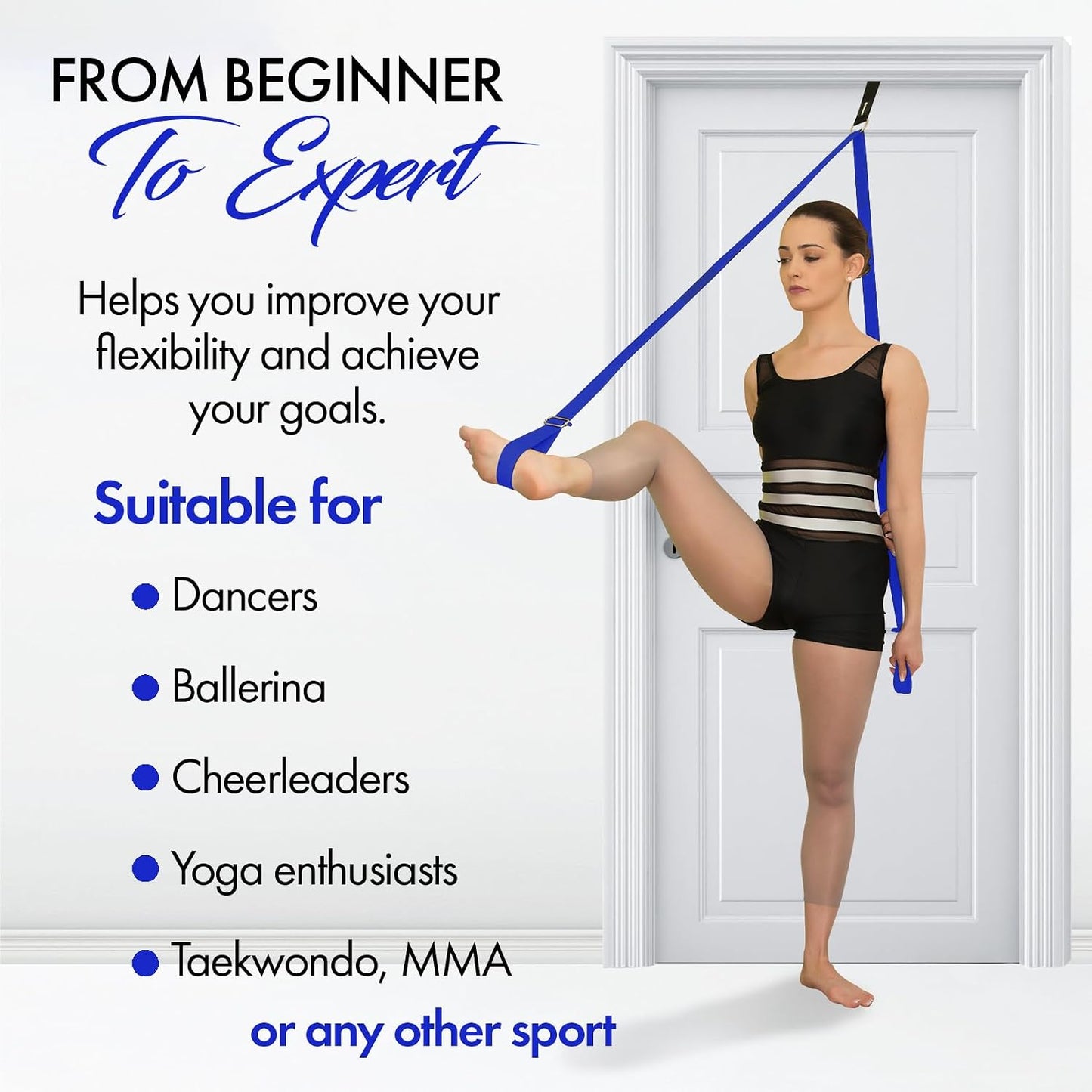 Stretching Strap with Door Anchor for Splits and Flexibility Training | Improve Leg Flexibility at Home, Ideal for Ballet, Dance, Cheerleading, Yoga, Pole Dance and Gymnastics