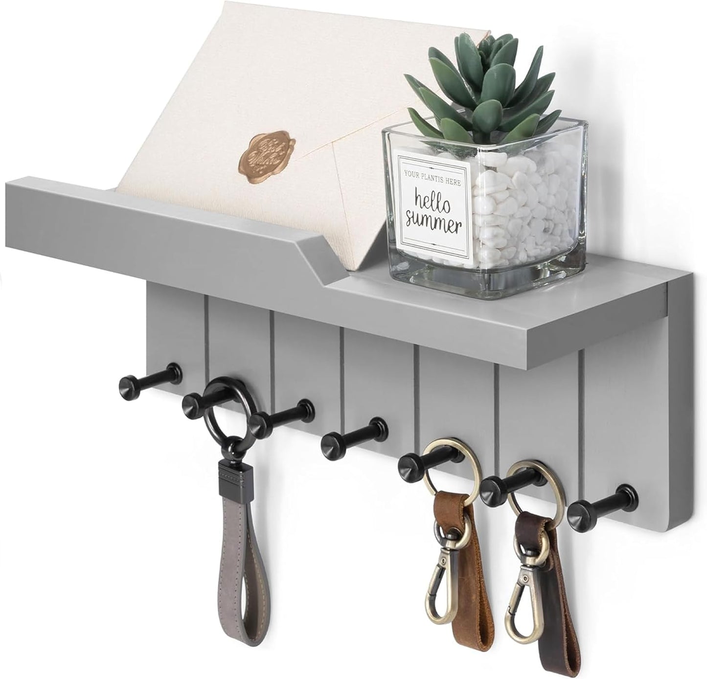 Rebee Vision Key Holder Wall Mount with Shelf for Entryway, Distressed Blue | Key and Mail Holder for Wall, Shelf, 4 Key Hooks, Farmhouse Decor, Room Decor Aesthetic, Compact Home Storage, Wall Organizer
