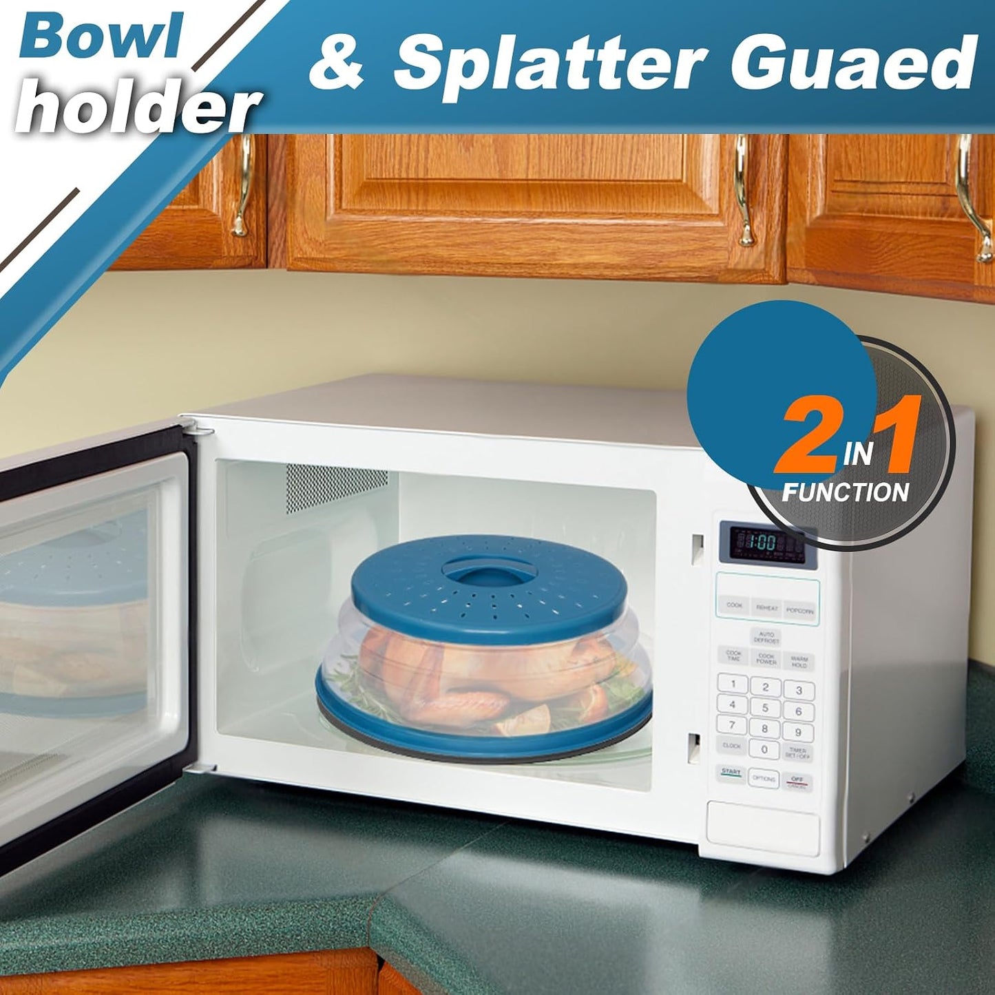 Large Microwave Splatter Cover & Silicone Mat,12 Inchs Vented Collapsible Guard dish Plate lid & Round Kitchen mat for food