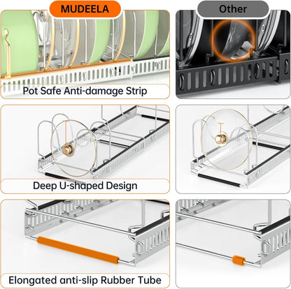 MUDEELA Expandable Pot Pan Lid Organizers inside Cabinet, 10 Divider-Black | Expandable 11.8–22.9", 10 Adjustable Divider, Tool-Free Assembly, Non-Slip, Scratch-Proof, For Pan Lid Cutting Board Bakeware