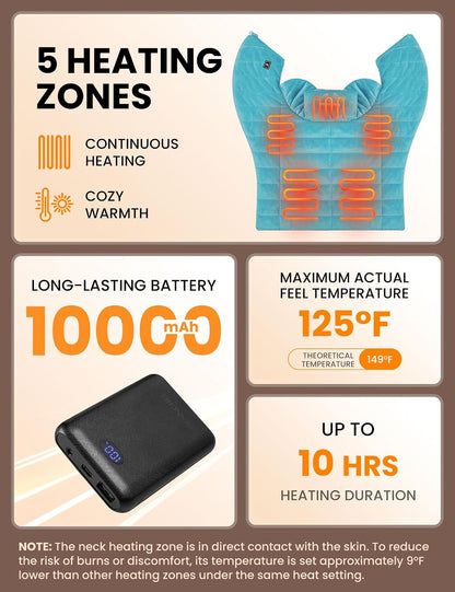 HENNCHEE Heating Pad for Neck and Shoulders Pain Relief, 10000mAh Battery Wireless Neck Warmer Back Heated Pad
