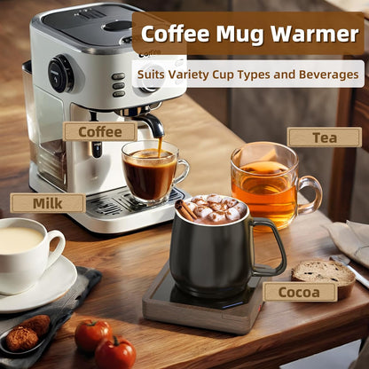 Coffee Mug Warmer with 2 USB Charging Ports: Auto Shut-Off Candle Wax Warmer - Heated Beverage Coffee Accessories for Home Office Desk - U1 Black