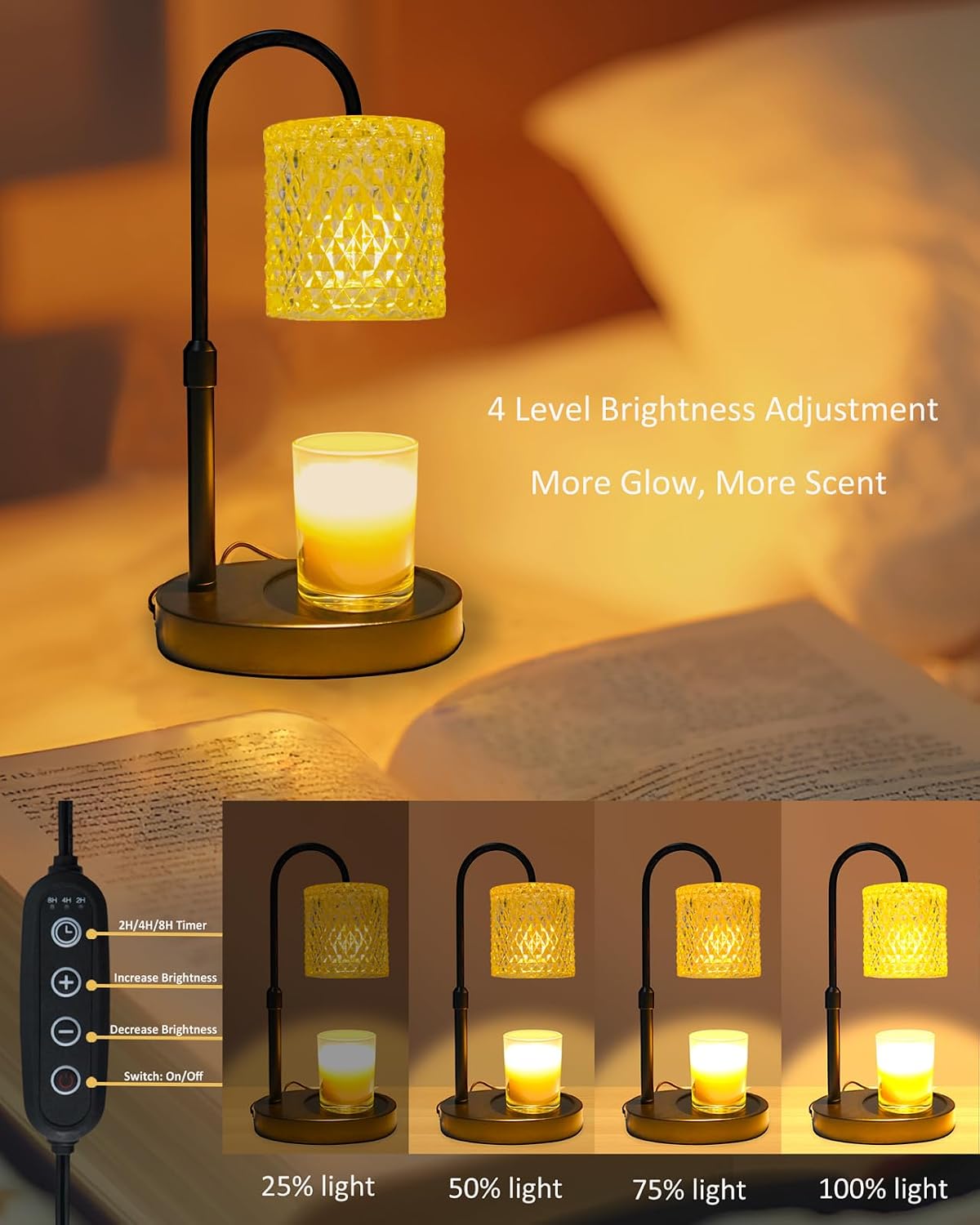 Candle Warmer Lamp with Timer Dimmer Adjustable Height, Birthday Gifts for Women, Candle Warmer for Jar Candles House Warming Gifts New Home Decor