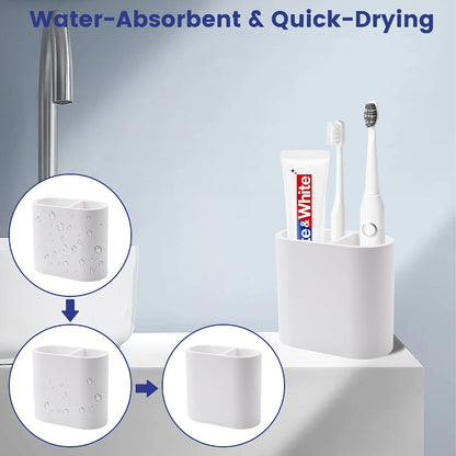 Quick Drying Toothbrush Holder for Bathrooms, Diatomite Countertop Organizer for Electric Tooth Brush, Toothpaste, Razor, Makeup Brush, White, 2 Slots