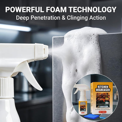 Kitchen Degreaser Spray 120ml, All Purpose Heavy Duty Grease Remover Cleaner for Oven, Stovetop, Microwave & Range Hood, Foam Cleaner for Kitchen Surfaces.(1pc)