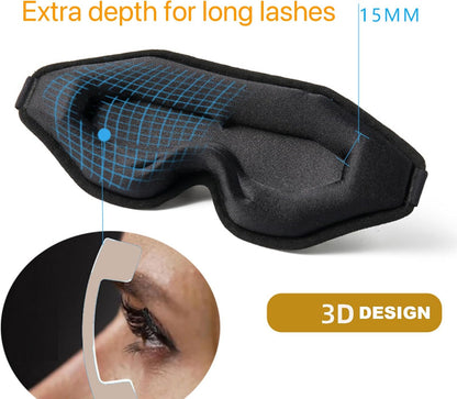 FAN WU Contoured Lash Mask: 100% Blackout & No Pressure | Deep 3D cups protect lashes; Soft sponge prevents snagging; Adjustable strap; Total blackout for naps