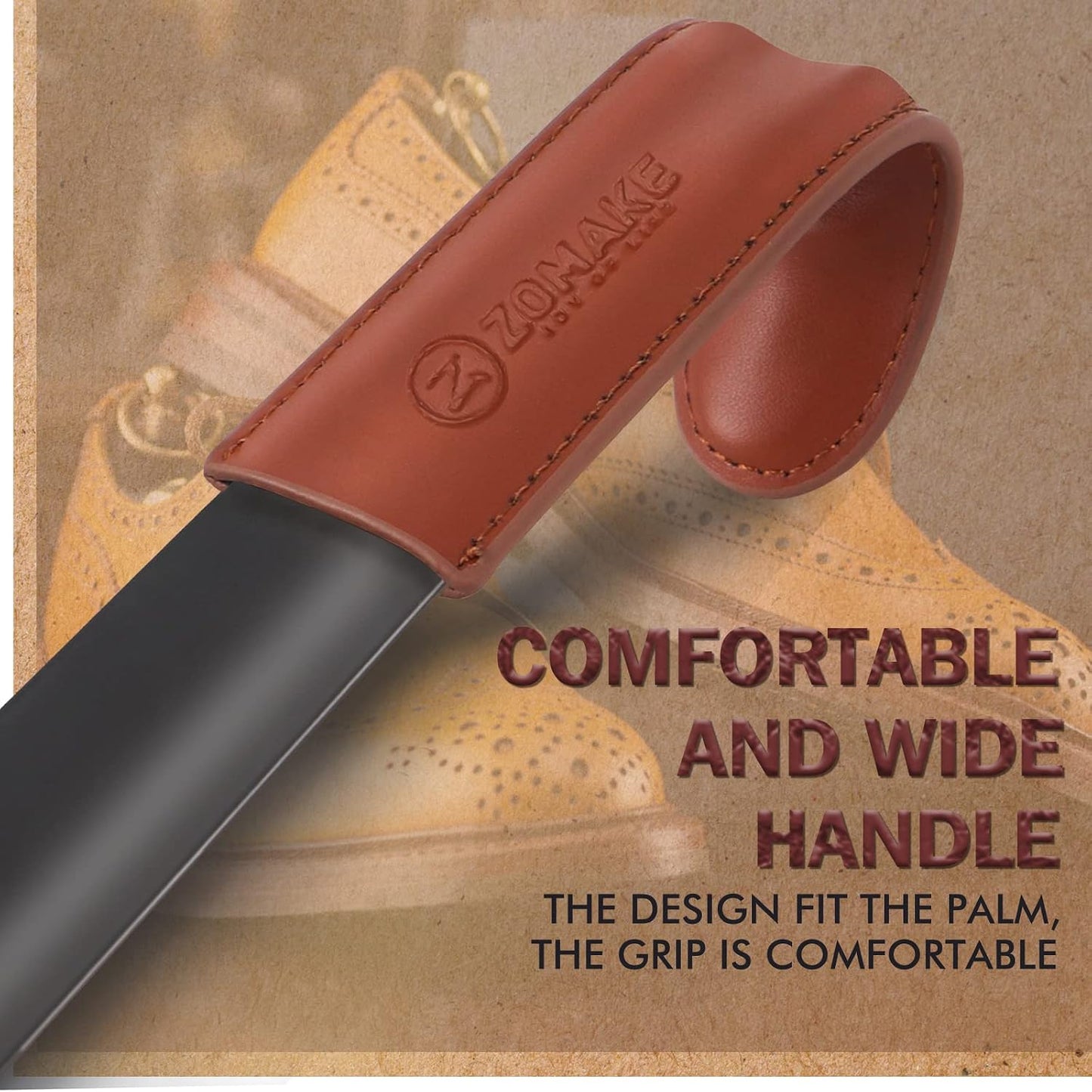 ZOMAKE Shoe Horn Long Handle for Seniors Men Women, Metal Shoehorn 2Pack | 16.5" Long Boot Horn, Travel Small Shoe Spoon Helper 7.5", Sturdy Stainless Steel, Anti-Slip Leather Grip, Shoe Protection