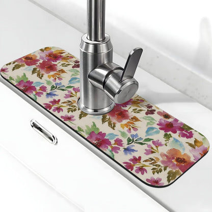 Aquamarine Blue Mexican Tiles Faucet Splash Guard Mat for Kitchen Sink 15x5.5" - Colors B