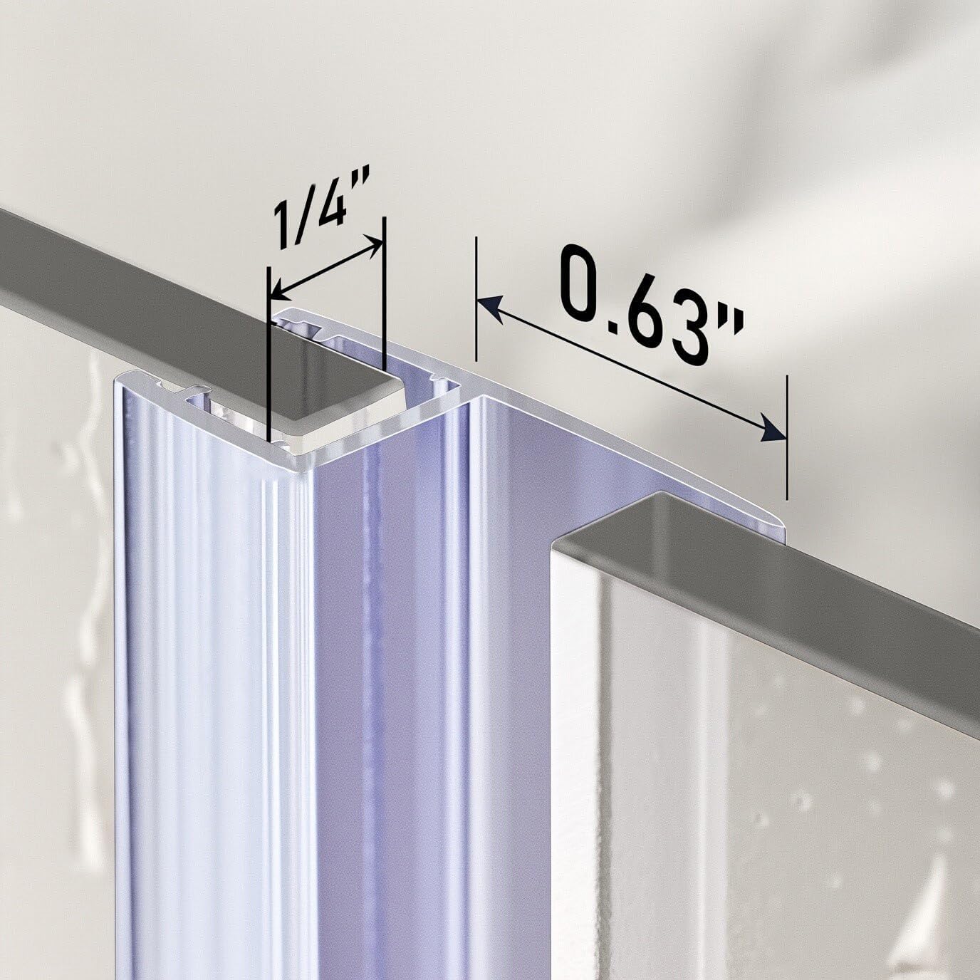 3 PCS Frameless Shower Door Bottom Seal 1/4 Inch Glass (15.75 in x 3),3 Section Segmented Installation Kit,Glass Shower Door Seal Strip Bottom,Weather Stripping Sweep Leak Water Guard