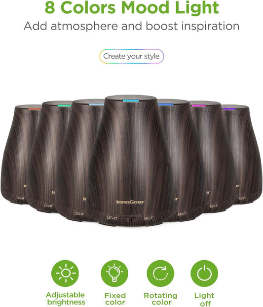 InnoGear 100ml Essential Oil Diffuser for Home with 6 Oils Gift Set, Brown