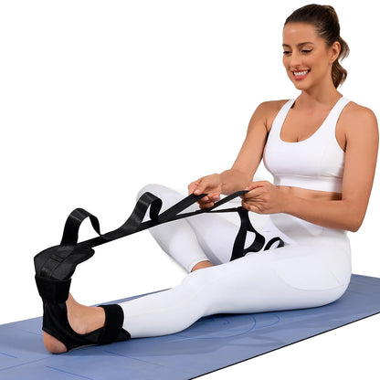 Foot and Calf Stretcher Strap for Plantar Fasciitis, Achilles and Hamstring | Secure padded foot sleeve with multi-loop strap stretches arches, toes, ankles and calves for PT, yoga, runners and heel pain