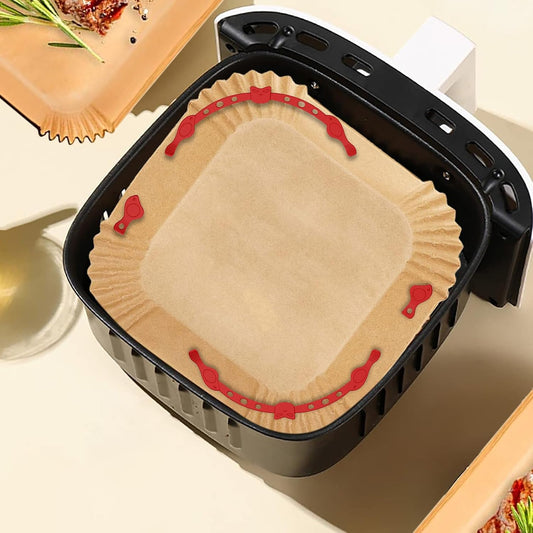 Air Fryer Magnets Silicone Buckle for Parchment Paper Liners, High-Temp Resistant Air Fryer Accessories, Safely Lock Paper from Heating Element or Covering Food, Prevent Burning (Red)
