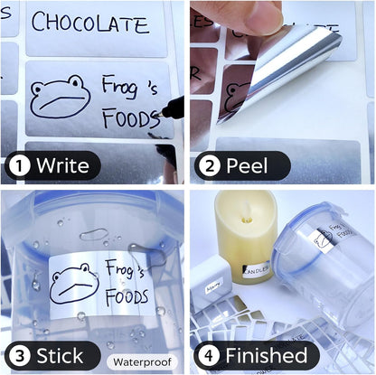 JIEHENG 170Pcs White Removable Labels for Jars with 2 Liquid Chalk Marker | Easy peel off,Self Adhesion Labels stickers for Storage Bins,Food Containers