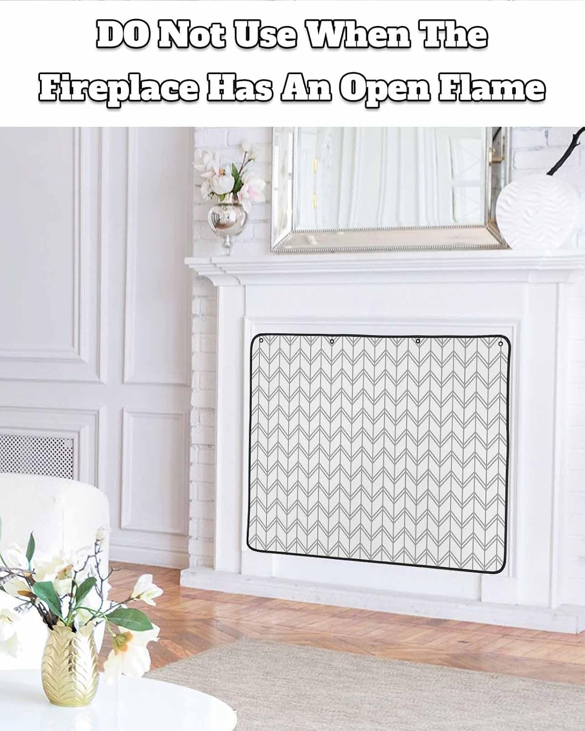 Magnetic Fireplace Cover Blue Geometric Waves Fireplace Screen Decorative Abstract Stripes Insulation Fireplaces Blocker Blanket Save Energy Fireplaces Draft Stopper Covers for Living Room 45x34 Inch
