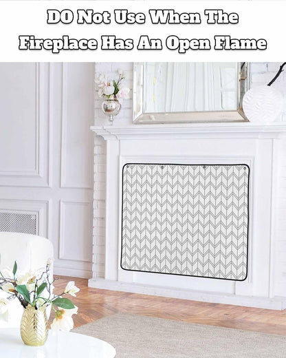 Magnetic Fireplace Cover Blue Geometric Waves Fireplace Screen Decorative Abstract Stripes Insulation Fireplaces Blocker Blanket Save Energy Fireplaces Draft Stopper Covers for Living Room 45x34 Inch
