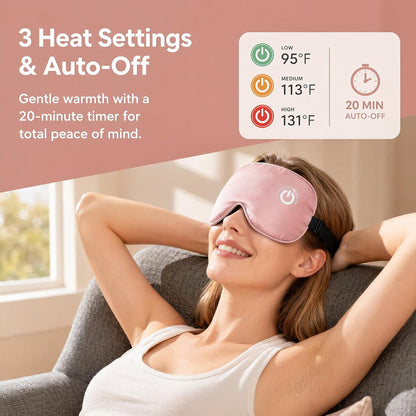 Heated Eye Mask for Dry Eyes, Cordless Rechargeable Warm Compress with 100% Mulberry Silk Cover, 3 Heat Settings, 20-Min Auto-Off, FSA-HSA Eligible Eye Mask for Home, Office & Travel