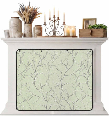Magnetic Fireplace Cover White Vines Fireplace Screen Decorative Flowers Leaves Tree Branches Insulation Fireplace Blocker Blanket Save Energy Fireplace Draft Stopper Covers for Living Room 39x32 Inch