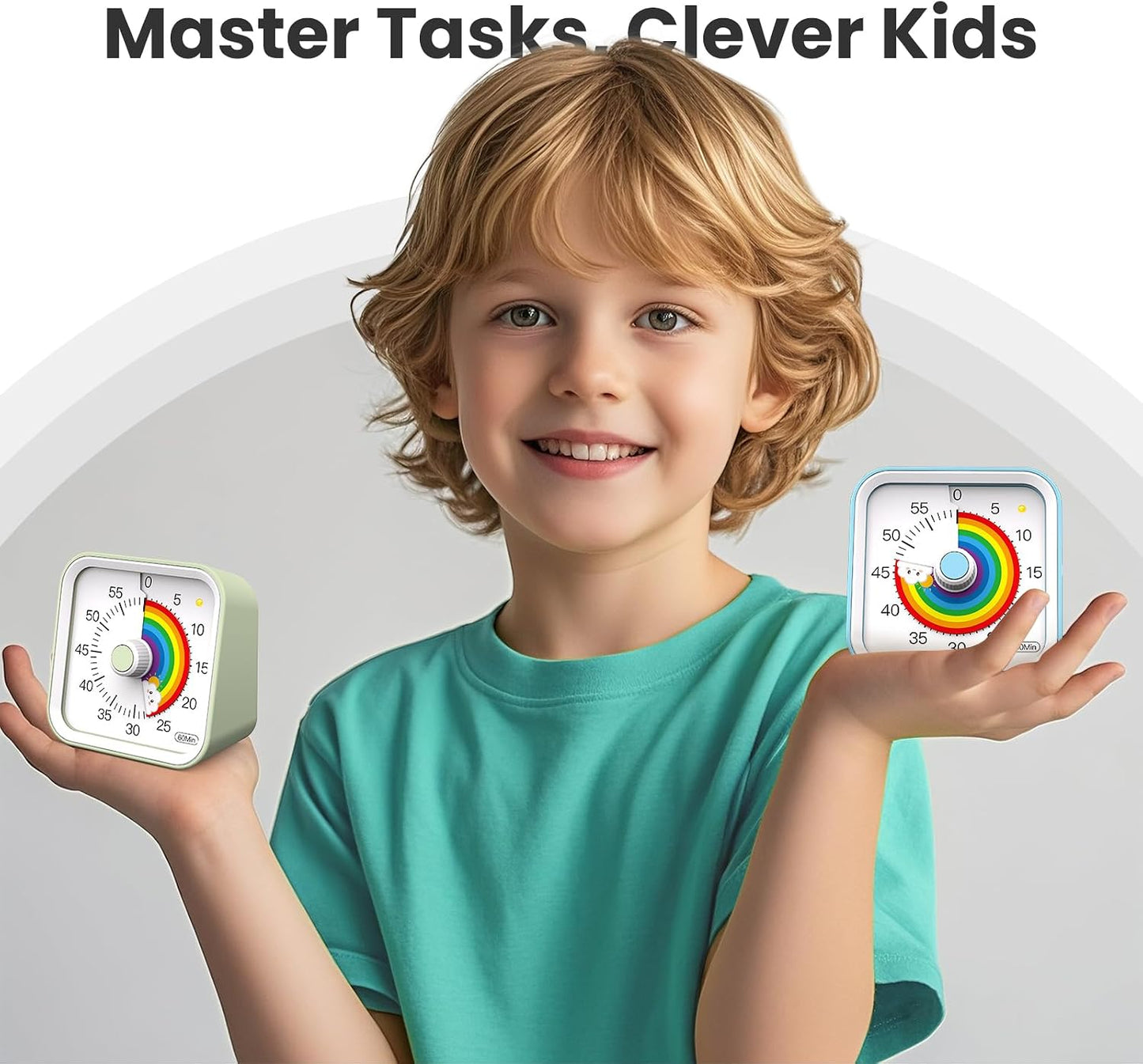 Visual Timer for Kids, Countdown Timer with Pause Function, White | Timer for Kitchen Cooking, Classroom, Study, Toddler, ADHD, Cute Timer Clock, Alarm 3 Volume Levels, Light Indicator