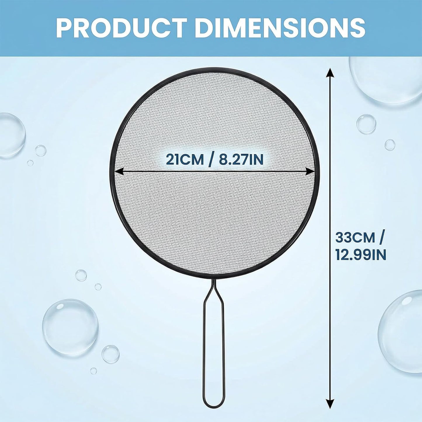 Splatter Screen 8 Inch Stainless Steel Grease Splatter Screen Fine Spatter Shield Frying with Comfortable Handle for Cooking Shield from Splashing Oil (Black)