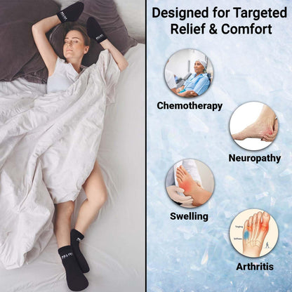 Relief Genius Cold Therapy Socks with Reusable Gel ice Packs - Achieve Relief from Sprains, Muscle Pain, Bruises, Swelling, Edema, Chemotherapy, Arthritis, Post Partum Foot (Black, Large)