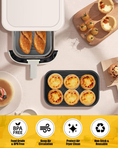 Collapsible Air Fryer Silicone Liners 2-Pack for Bella 4Qt Slim Air Fryer | (3.3lb Capacity), Reusable Airfryer Silicone Pot Rectangle,Nonstick Baking Basket Insert for Air Frier Accessories,Gray+Black
