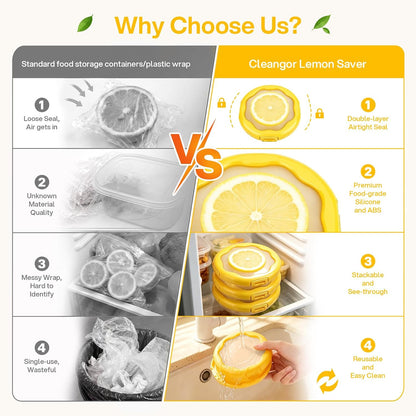 CLEANGOR Avocado Saver and Onion Saver, 4Pcs Fruit and Vegetable Savers | Silicone Food Saver with Snap-On Lid, Ideal for Avocados, Onions, Lemons, Orange and Tomatoes, Reusable, Dishwasher Safe