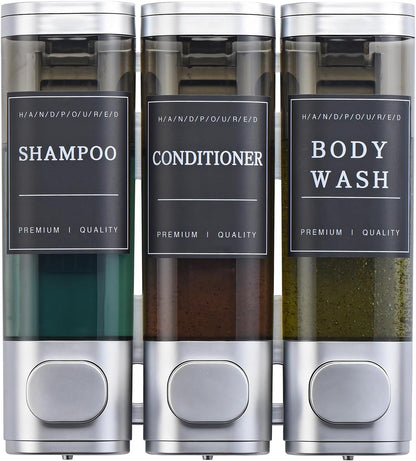 Shampoo and Conditioner Dispenser,Shower Soap Dispenser 3 Chamber No Drill Wall-Mounted Shampoo Dispenser for Shower Wall Mounted Shower Dispenser for Bathroom Hotel Large Capacity,Dark Gray1