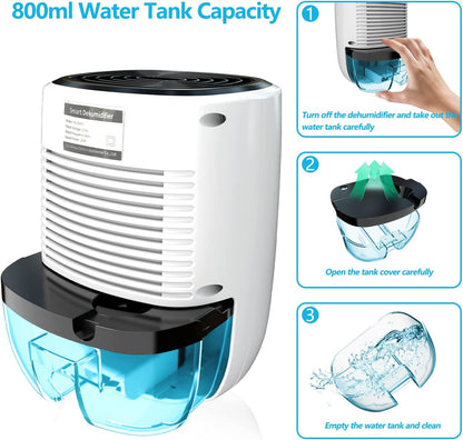 Dehumidifiers for Home 27oz(800ml), Small Auto Shut off with Drain Hose | Portable Ultra Quiet Mini Dehumidifier for Bathroom, Basement, Garage, RV, Gun Safe, Closet, Quiet Moisture Absorber