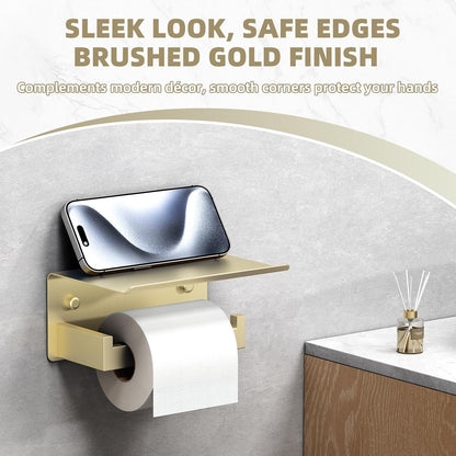 APLusee Matte Black Toilet Paper Holder with Storage Shelf, Wall Mounted | Rustproof 304 Stainless Steel, 2-in-1 Functional Toilet Paper and Phone Storage, Fits Bathroom, Restroom, Vanity, Kitchen