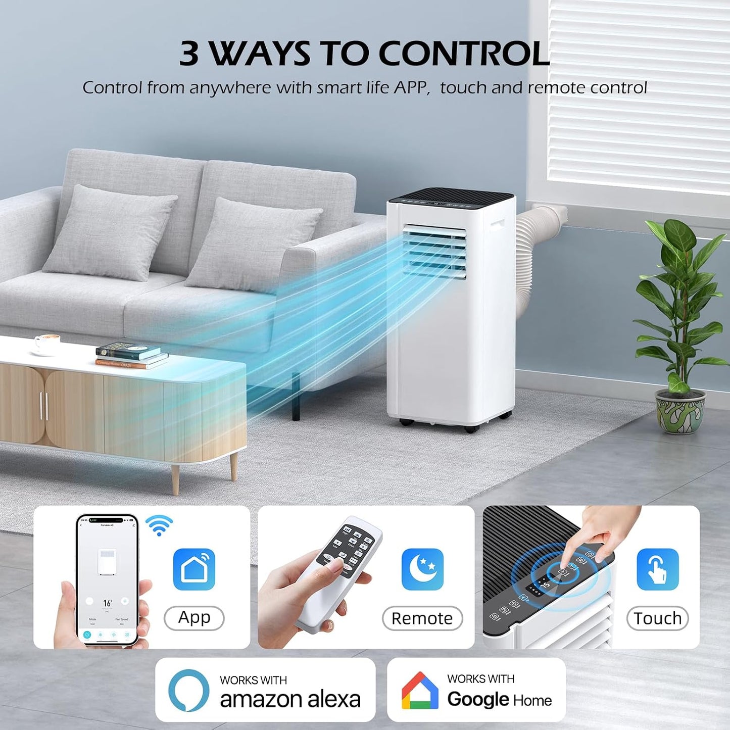 16000 BTU Portable Air Conditioners with WiFi APP | 5-in-1 Fast Cooling for 850 Sq.Ft, Dehumidifier, Fan, 24H Timer, Quiet 40dB Sleep Mode for Home - Included window kit
