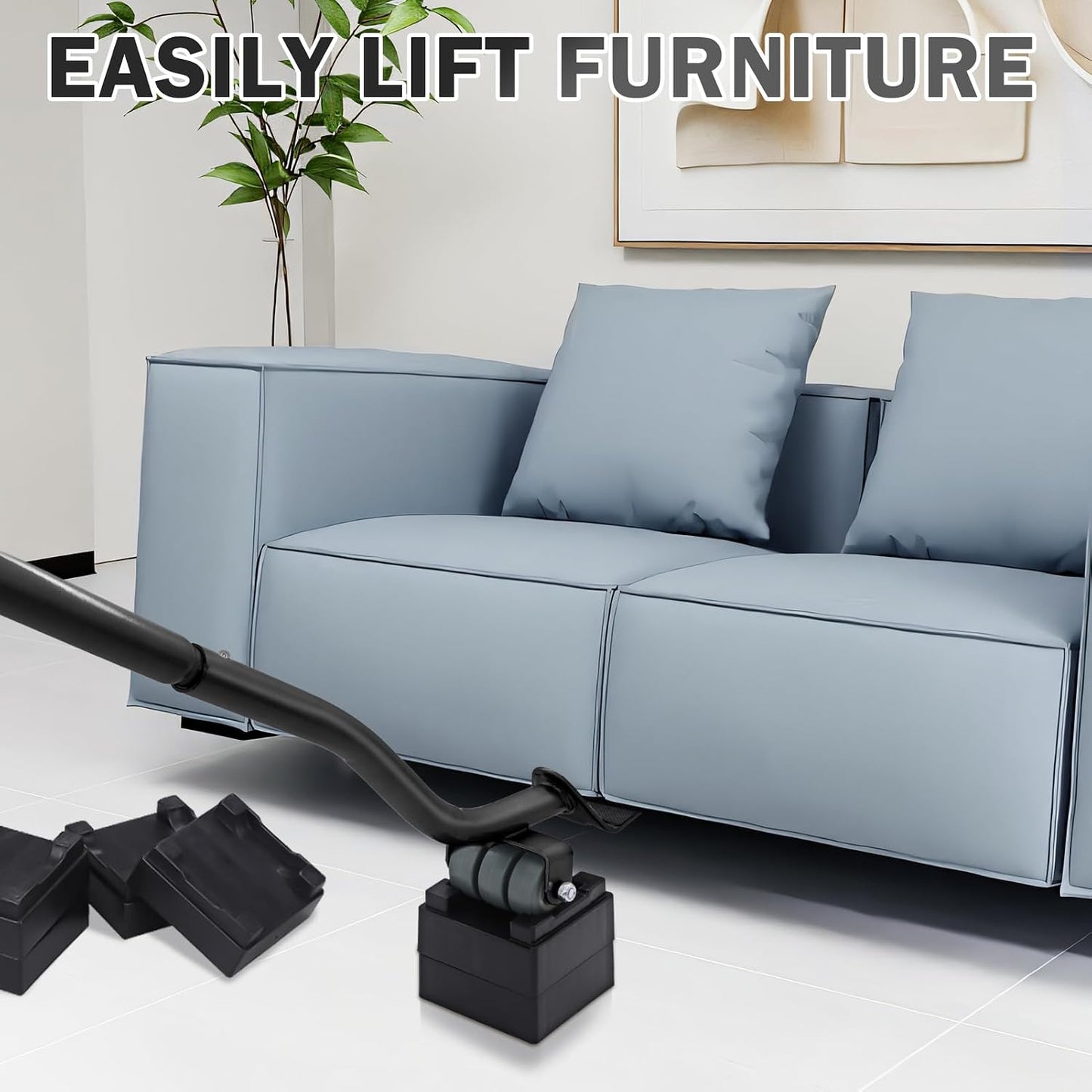 22" Furniture Lifter Tool, Appliance Metal Lifter for Heavy Furniture Grey | 1 Lifter Tool, 4 Raise Blocks, Movers, Sliders & Wheels to Move Sofa, Refrigerator, Washing Machine Easily & Safely