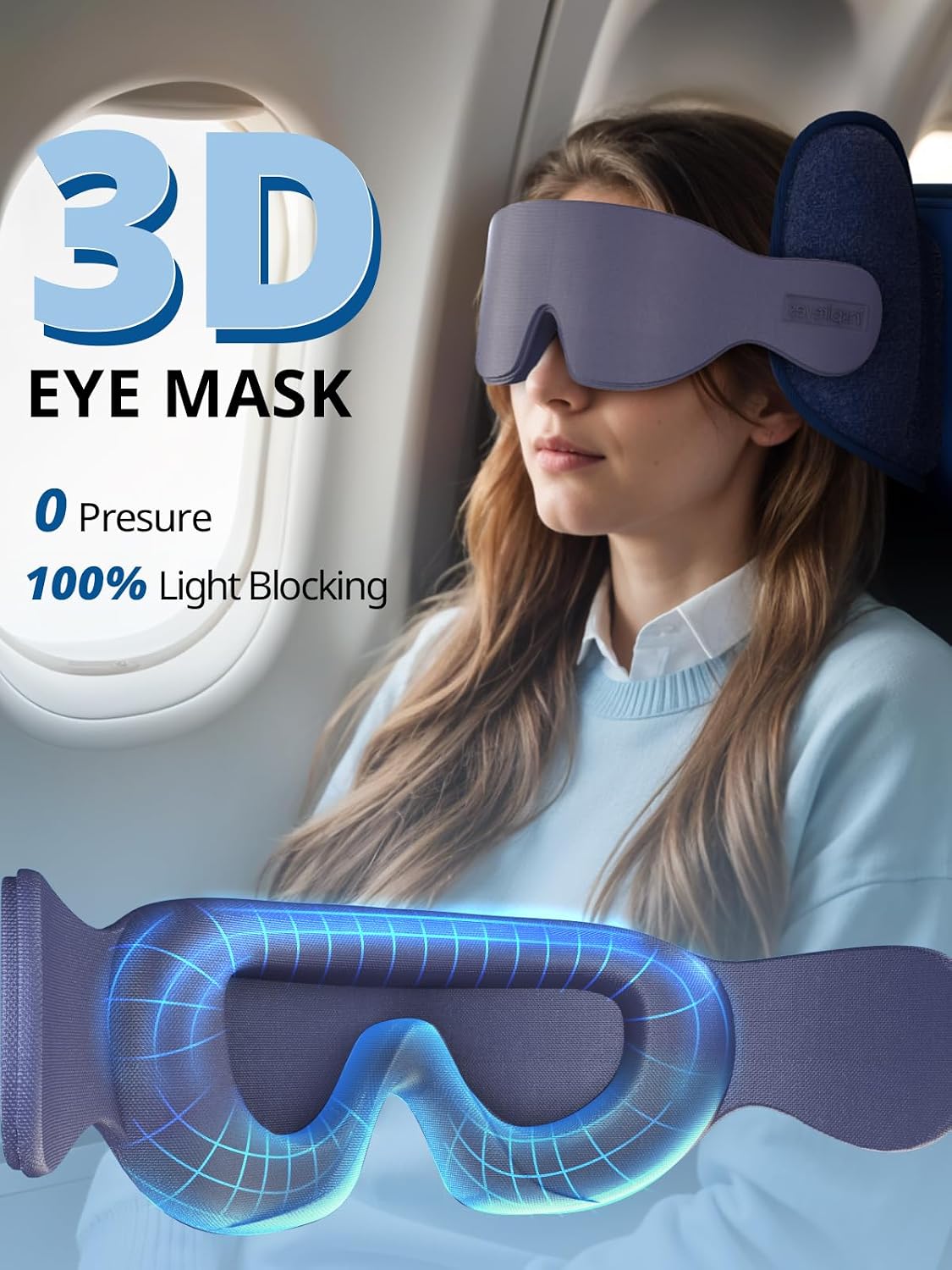 Inspireyes Travel Pillows for Airplanes, 360° Head Support for Long Flight, Soft Airplane Pillow with 3D Eye Mask for Sleeping, Stop Bobblehead, Airplane Headrest Gadgets, Light Black