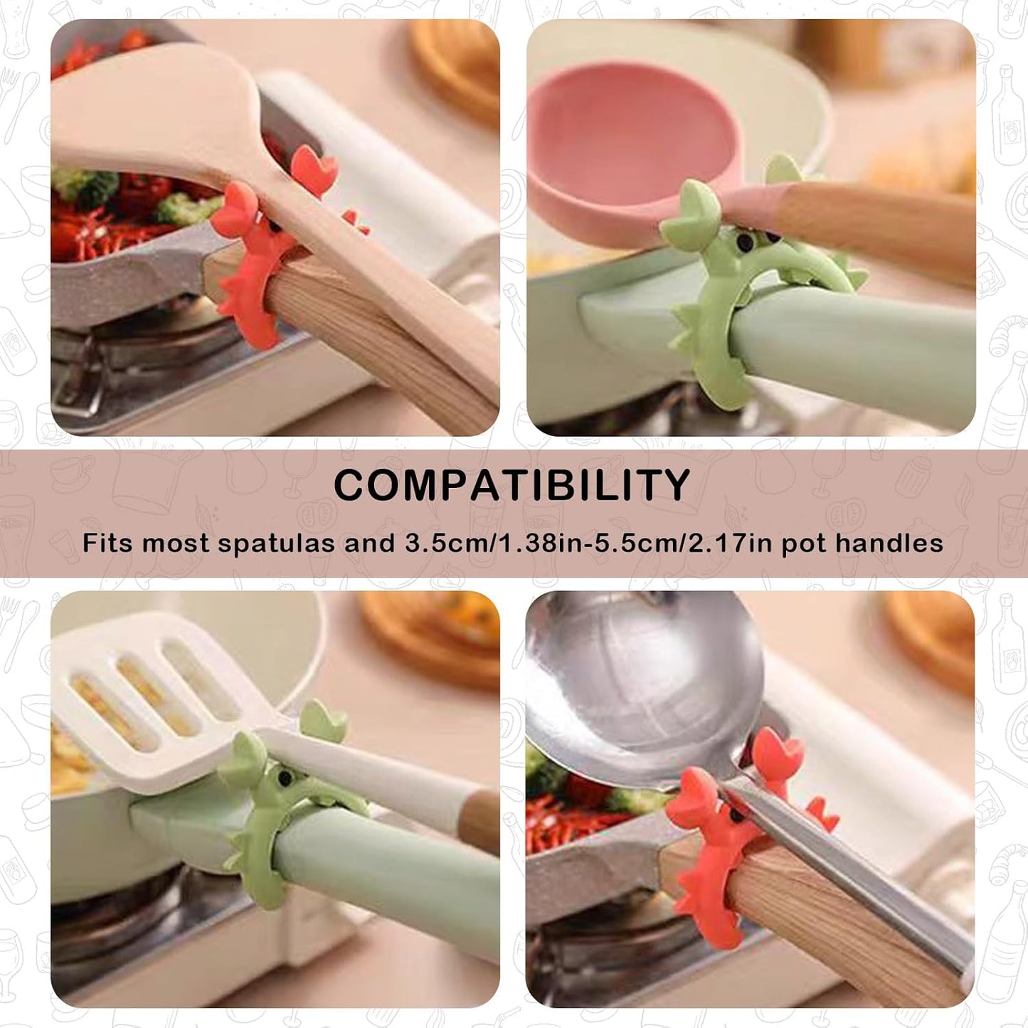 4 Pcs Crab Spatula Holder, Silicone Crab Shaped Spoon Rest, Anti-Scalding Adjustable Cooking Utensil Holder for Pot, Silicone Boil Over Spill Stopper Creative Crab Gifts for Crab Lovers