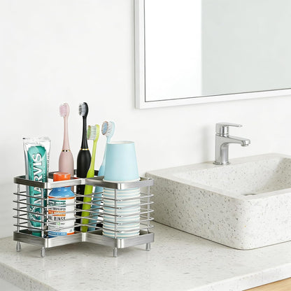 Toothbrush Holders for Bathrooms, 4 Slots Metal Tooth Brushing Organizer | Rustproof Electric Tooth Brush Toothpaste Holder with Drainage for Bathroom Countertop, White