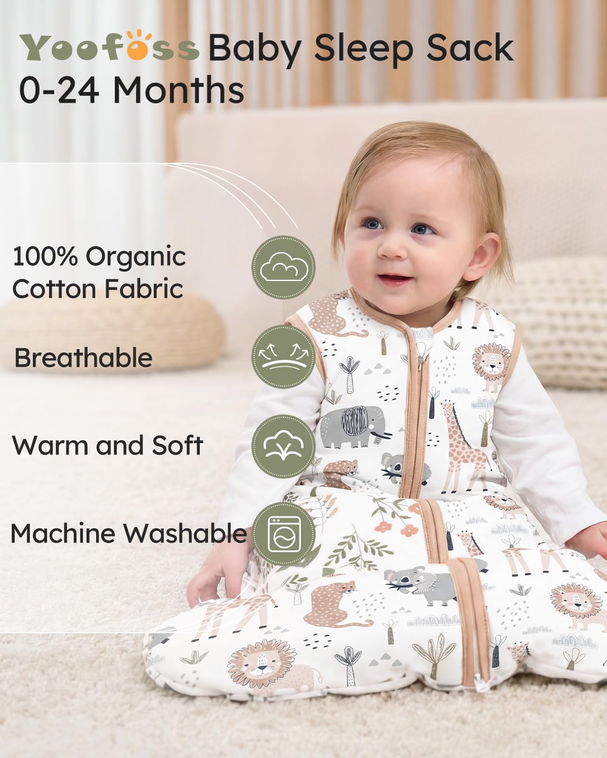 Yoofoss Baby Sleep Sack 0-6 Months Wearable Blanket for Babies 100% Organic Cotton 2-Way Zipper TOG 0.5 Toddler Sleeping Sack 3 Pack, Sleep Sacks