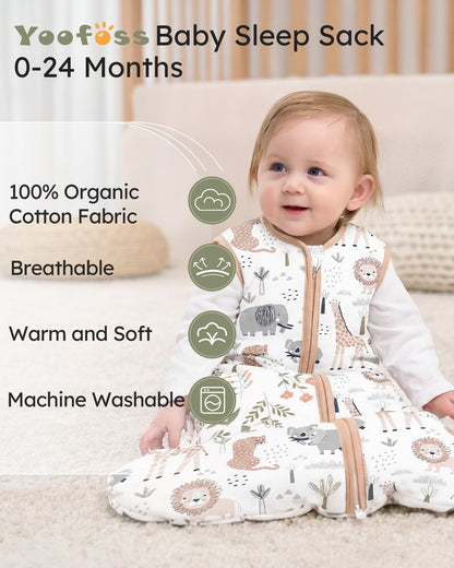 Yoofoss Baby Sleep Sack 0-6 Months Wearable Blanket for Babies 100% Organic Cotton 2-Way Zipper TOG 0.5 Toddler Sleeping Sack 3 Pack, Sleep Sacks