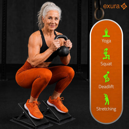 EXURA Adjustable Wide Slant Board for Squats, Squat Wedge & Calf Stretcher