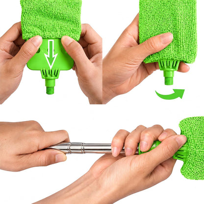 Retractable Gap Dust Cleaner with Extension Pole & 3 Microfiber Cloths | Cleaning Tools with 3 Microfiber Dusting Cloths | Long Handle Duster 30-100'' | Under Refrigerator Furniture Appliance Blue