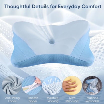 Sweetcrispy Cervical Pillow for Neck Pain Relief, Cooling Memory Foam