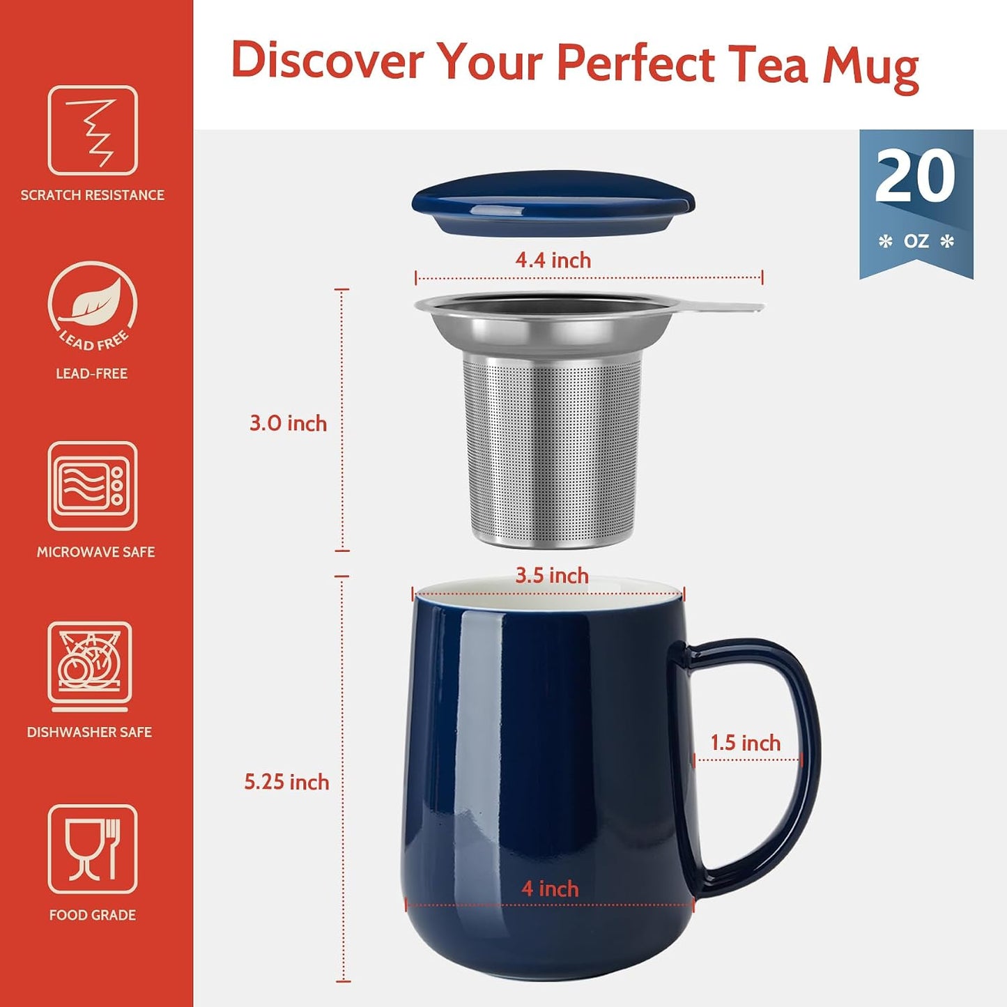 Sweese 20 OZ Porcelain Tea Mug with Infuser and Lid, Loose Leaf Tea Cup, Gifts for Tea Lover - Mint Green