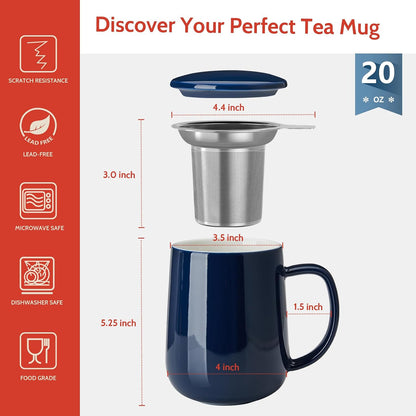 Sweese 20 OZ Porcelain Tea Mug with Infuser and Lid, Loose Leaf Tea Cup, Gifts for Tea Lover - Mint Green