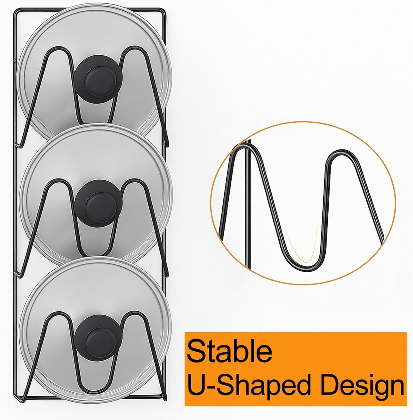 2 Pack Pot Lid Organizer Rack, 6-Tier Rustproof Pot Lids Organizer for Cabinet Door, No Drilling Pan Lid Organizers Door/Wall Mounted Pot Lid Holders for Kitchen Storage