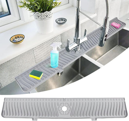 30 Inch Kitchen Sink Splash Guard, Large Size Faucet Mat for Kitchen Sink, Longer Silicone Faucet Handle Drip Catcher Tray for Kitchen Countertop, Bathroom, Farmhouse