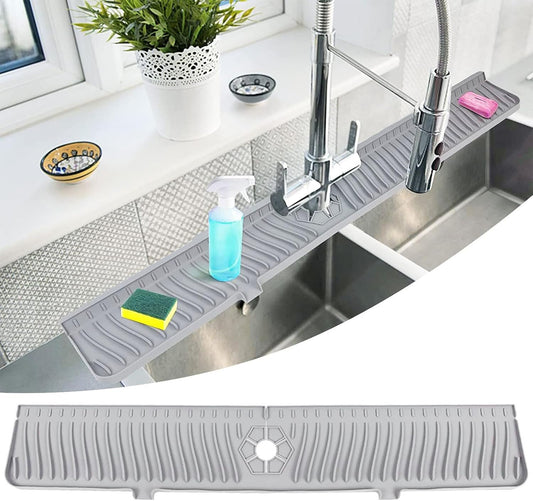 30 Inch Kitchen Sink Splash Guard, Large Size Faucet Mat for Kitchen Sink, Longer Silicone Faucet Handle Drip Catcher Tray for Kitchen Countertop, Bathroom, Farmhouse