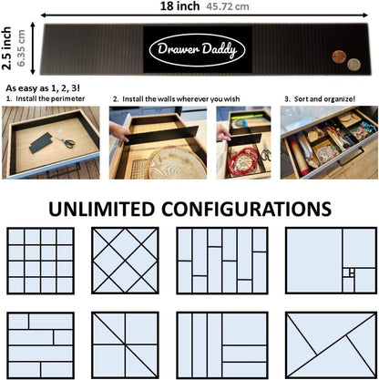 DRAWER DADDY - The world's most customizable drawer organizer. | Adjustable drawer dividers for any size drawer. Custom DIY grid organizer for kitchen, bathroom, desk, and more.