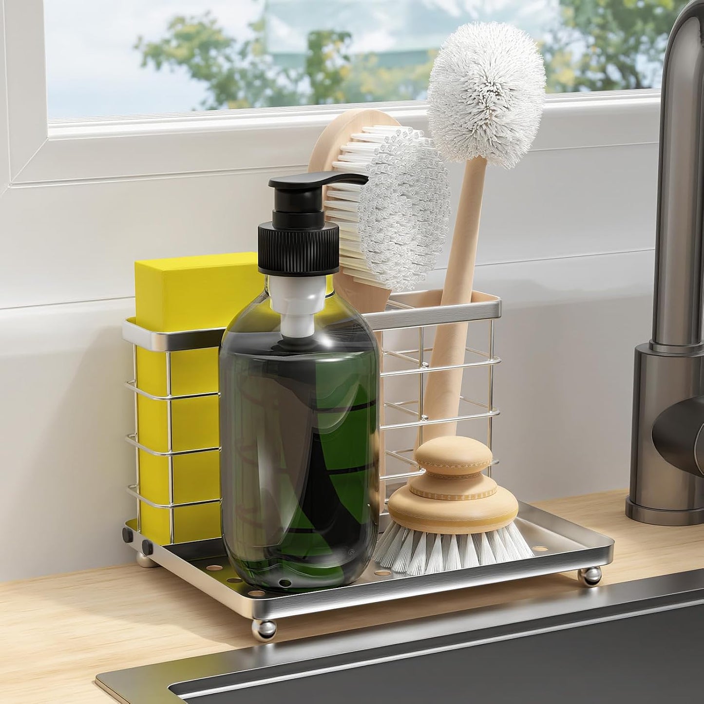 Luxspire Toothbrush Holders for Bathroom, Stainless Steel, 6 Slots, Black | Toothbrush Holders With Drainage, For Bathroom Countertop & Kitchen Sink, Bathroom Accessories