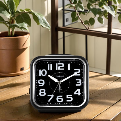 Tinload 5.5" Large Analog Alarm Clock Silent Non Ticking, Gentle Wake, Beep Sounds, Increasing Volume, Battery Operated Snooze and Manual Light, Easy Set, Black (Best for Elder)