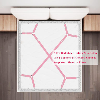 Bed Sheet Holder Straps, 2 Pcs Adjustable Mattress Sheet Clips, Bed Sheet Fasteners Elastic Sheet Suspenders to Keep Bed Sheet in Place for Different Beds (X-Purple)
