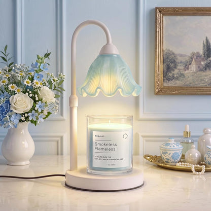 Candle Warmer Lamp with Timer, Modern Farmhouse Candle Warmer for jar Candles, Electric Wax Warmer, Includes 2 Bulbs, Housewarming, Birthday Gift for Women, Mom - White Pleated